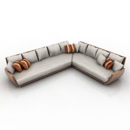 Canto de sofá cinza com almofadas modelo 3d
