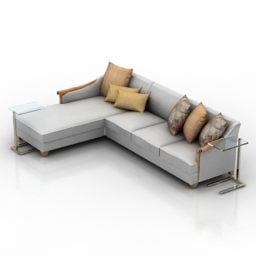 Canapé d'angle en tissu gris avec oreillers modèle 3D