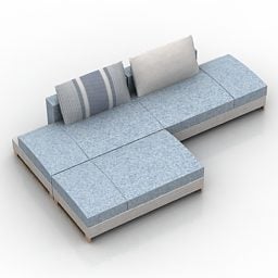 3д модель секционного дивана из синей ткани