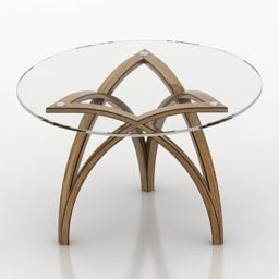 Mesa redonda de vidrio con patas de madera modelo 3d