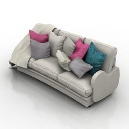 Sofá de tela gris con almohadas modelo 3d
