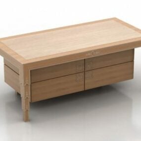 שולחן עץ מלבני עם מגירות דגם תלת מימד