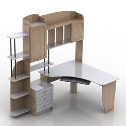 作業テーブルPC本棚組み合わせ3Dモデル