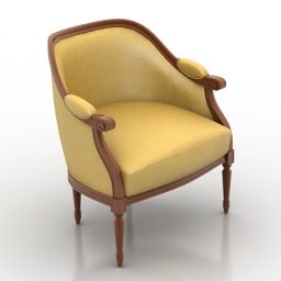 3д модель антикварного кресла из желтой ткани
