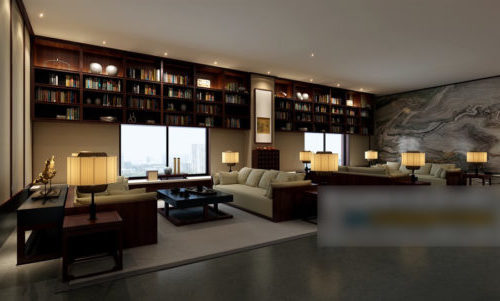 Домашняя гостиная с книжным шкафом
