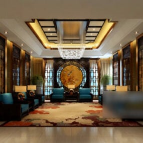 Chinese Style Royal Living Room Interior Scene 3d model