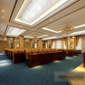 Modello 3d della scena interna della grande sala conferenze dell'hotel