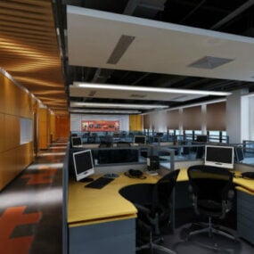 Modelo 3D do espaço de trabalho de escritório amarelo moderno