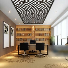 Interior Manager Room With Bookcase 3d model