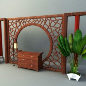 Chinesisches Wandpaneel aus Holz, 3D-Modell