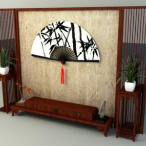 कंसोल टेबल 3डी मॉडल के साथ चीनी दीवार पैनल