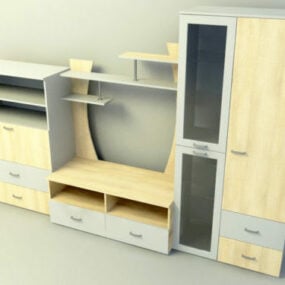 خزانة تلفزيون خشبية مع رفوف نموذج ثلاثي الأبعاد