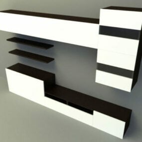 Bílá TV skříňka s policemi 3D model