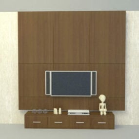 木製の壁パネル付きテレビスタンド3Dモデル