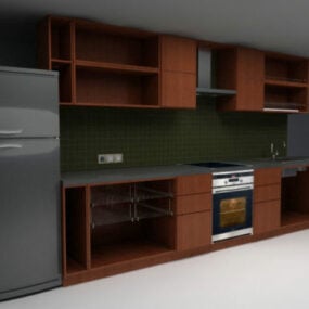 طقم خزانة مطبخ مع ثلاجة نموذج ثلاثي الأبعاد
