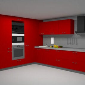 Nowoczesny zestaw kuchenny z czerwoną szafką Model 3D