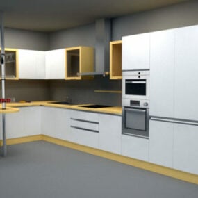 L Shaped Kitchen With Microwave Oven 3d model