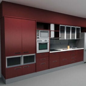 Armário de cozinha moderno conjunto cor vermelha modelo 3d