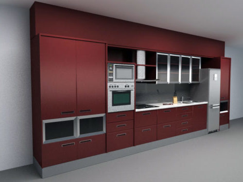 Bộ tủ bếp hiện đại màu đỏ