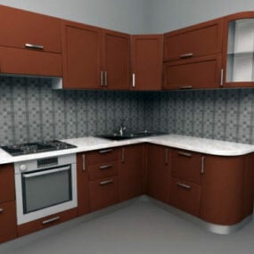 Modernes Küchenset aus rotem Holz, 3D-Modell