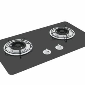 3д модель кухонной плиты с черной стеклянной столешницей
