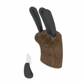 Ensemble de couteaux avec support en bois modèle 3D