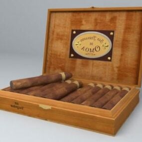 Colección de cigarros con caja de madera modelo 3d