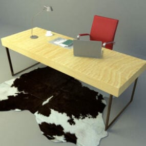 Mesa de trabajo con alfombra de piel modelo 3d
