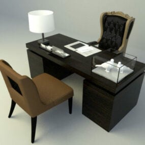 3д модель рабочего стола со стулом-лампой