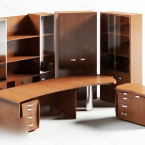 Mesa de trabalho de escritório com conjunto de móveis de gabinete modelo 3d
