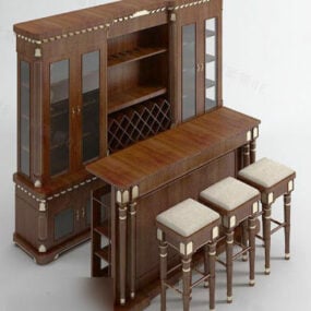 Vintage bokhylla med barbord 3d-modell