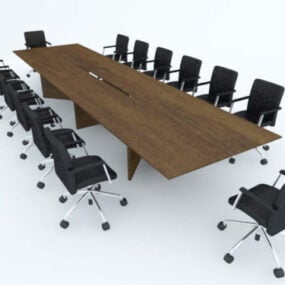 Wooden Meeting Table Set 3d model