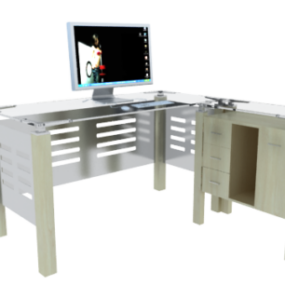 Mesa de oficina con computadora modelo 3d