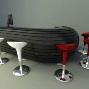 Curved Bar Counter With Chair 3d model