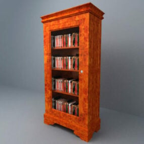 ארון ספרים מעץ אדום דגם תלת מימד