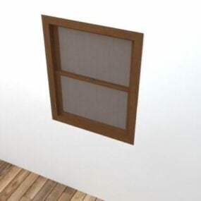 Model 3D dwupanelowego okna ze szkła drewnianego