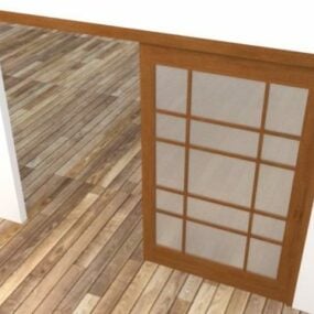 مدل سه بعدی درب چوبی ژاپنی