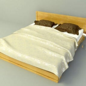 साधारण लकड़ी के बिस्तर का डिज़ाइन 3डी मॉडल
