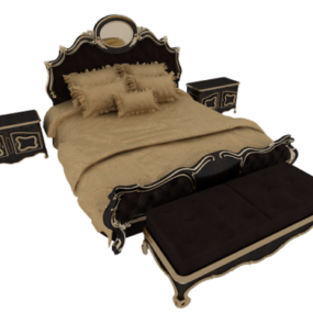 Modelo 3d de cama estilo europeu