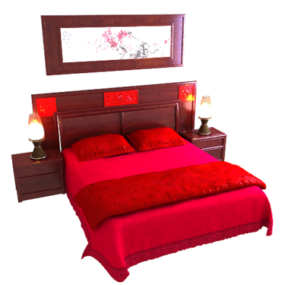 เตียงนอนสีแดงครบชุดโมเดล 3 มิติ