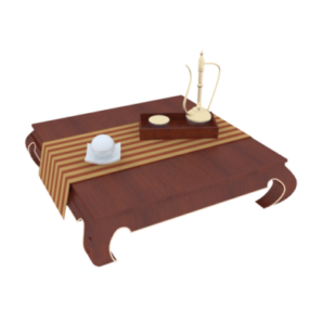 Neliönmuotoinen puinen sohvapöytä juomasarjalla 3d-malli