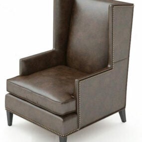 Cadeira de sofá de couro marrom com encosto alto modelo 3D
