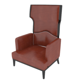 3д модель красного кожаного дивана-кресла с высокой спинкой