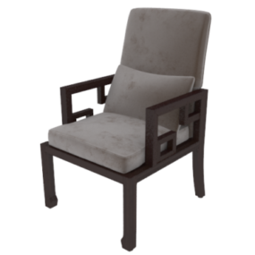 Cadeira de sofá de madeira em tecido cinza modelo 3d