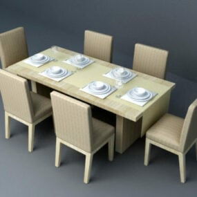 6把椅子餐桌椅3d模型