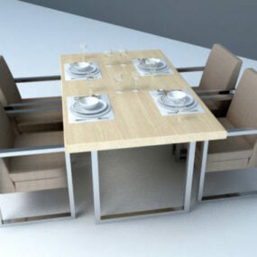 Μοντέρνο τραπέζι φαγητού με σετ πιάτων και κύπελλο τρισδιάστατο μοντέλο