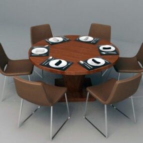 Bộ bàn ăn bàn tròn mô hình 3d