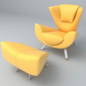 3д модель современного кресла с диваном для отдыха и пуфиком