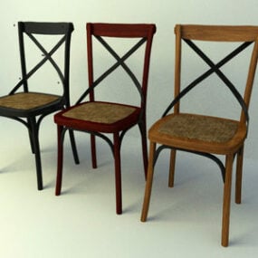 Vintage Wooden Dining Chairs Set 3d model