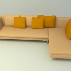 L Shape Sofa Brown Fabric 3d model